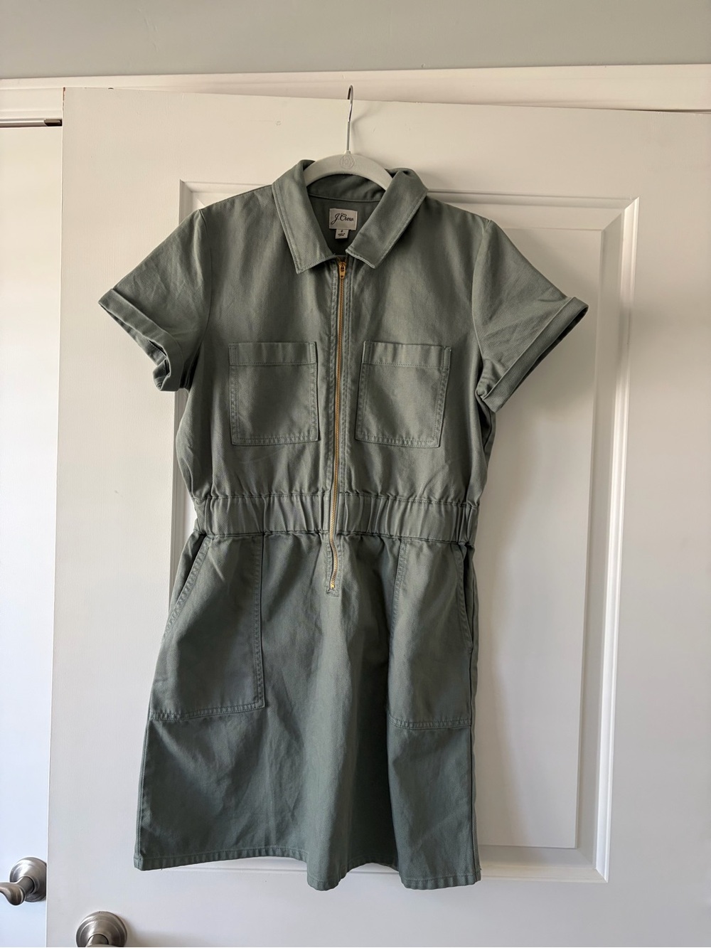 J. Crew Sage Green Utility Zip-Front Short Sleeve Dress
